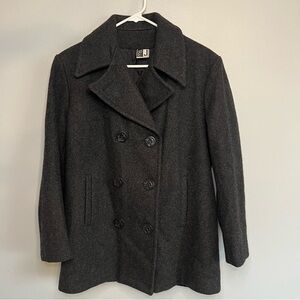 Vintage Ms. J Women's 100% Wool Pea Coat Jacket Gray Lined Thick Sz M USA Made